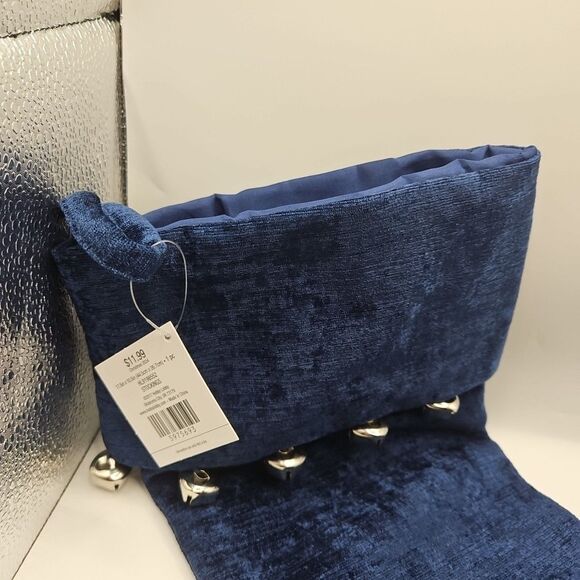 NAVY BLUE VELVET CHRISTMAS STOCKING W/SILVER JINGLE BELLS Hobby Lobby - Picture 2 of 12